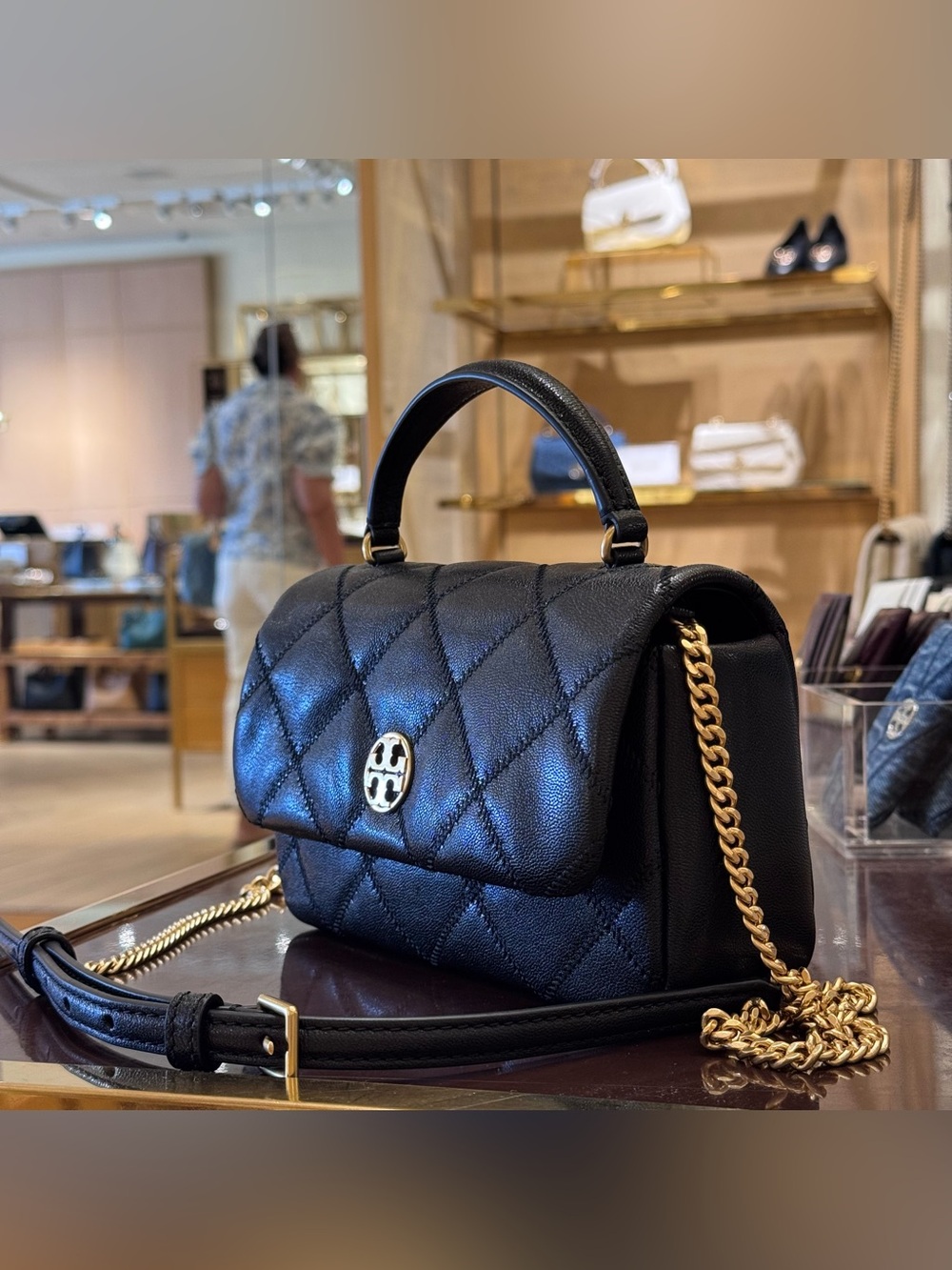 NWT Tory Burch 167621 Willa Mini Top Handle Crossbody Bag Black Leather $520